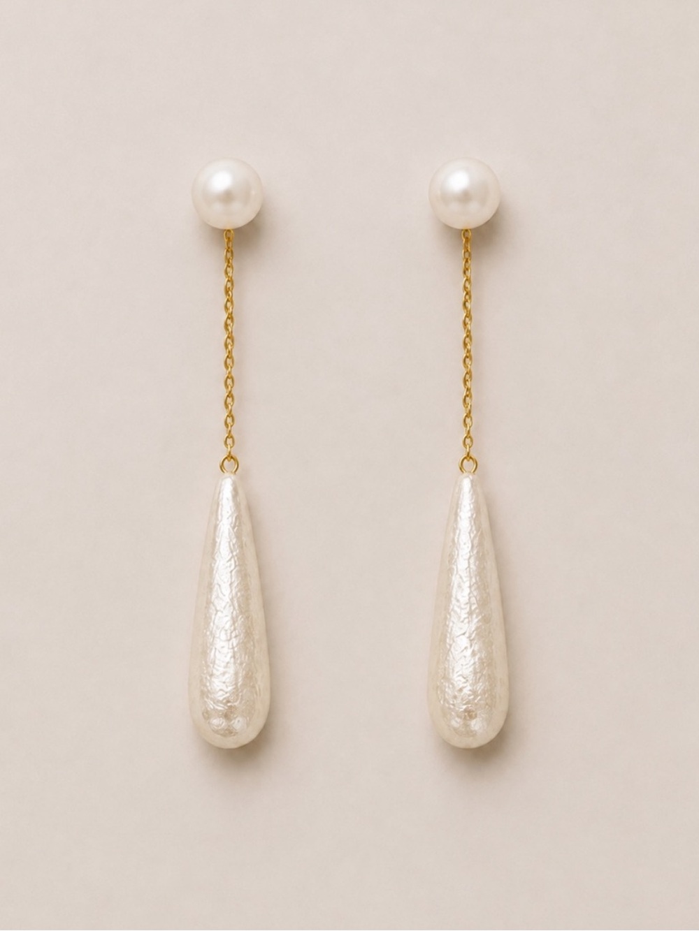 New! Pearl Foil Tear Drop Gold Drop Earrings NWOT